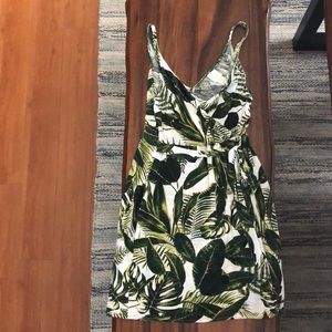 Palm leaf tie waist dress